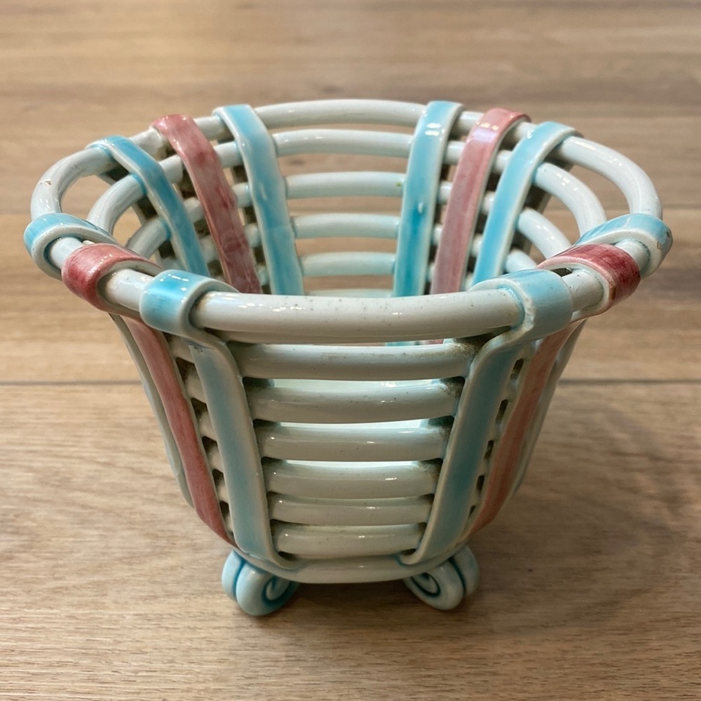 Vintage Italian‎ Stoneware Basket Coil Pot Luminary